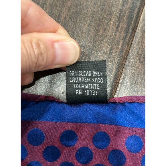 Silk Polka Dot Square Scarf Blue Burgundy Lightweight Shawl Neck Wrap Retro - Picture 4 of 7